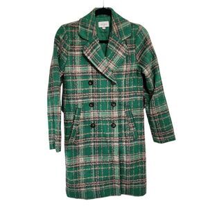 AURA Pea Coat XS Green Plaid Academia Preppy Grunge